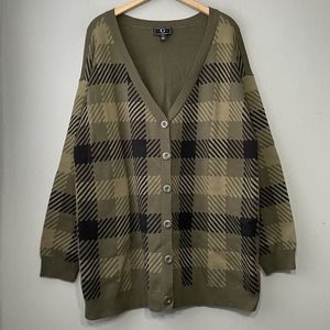 G by Giuliana Size XL Olive Green Plaid Sweater Button Cardigan Dark Academia